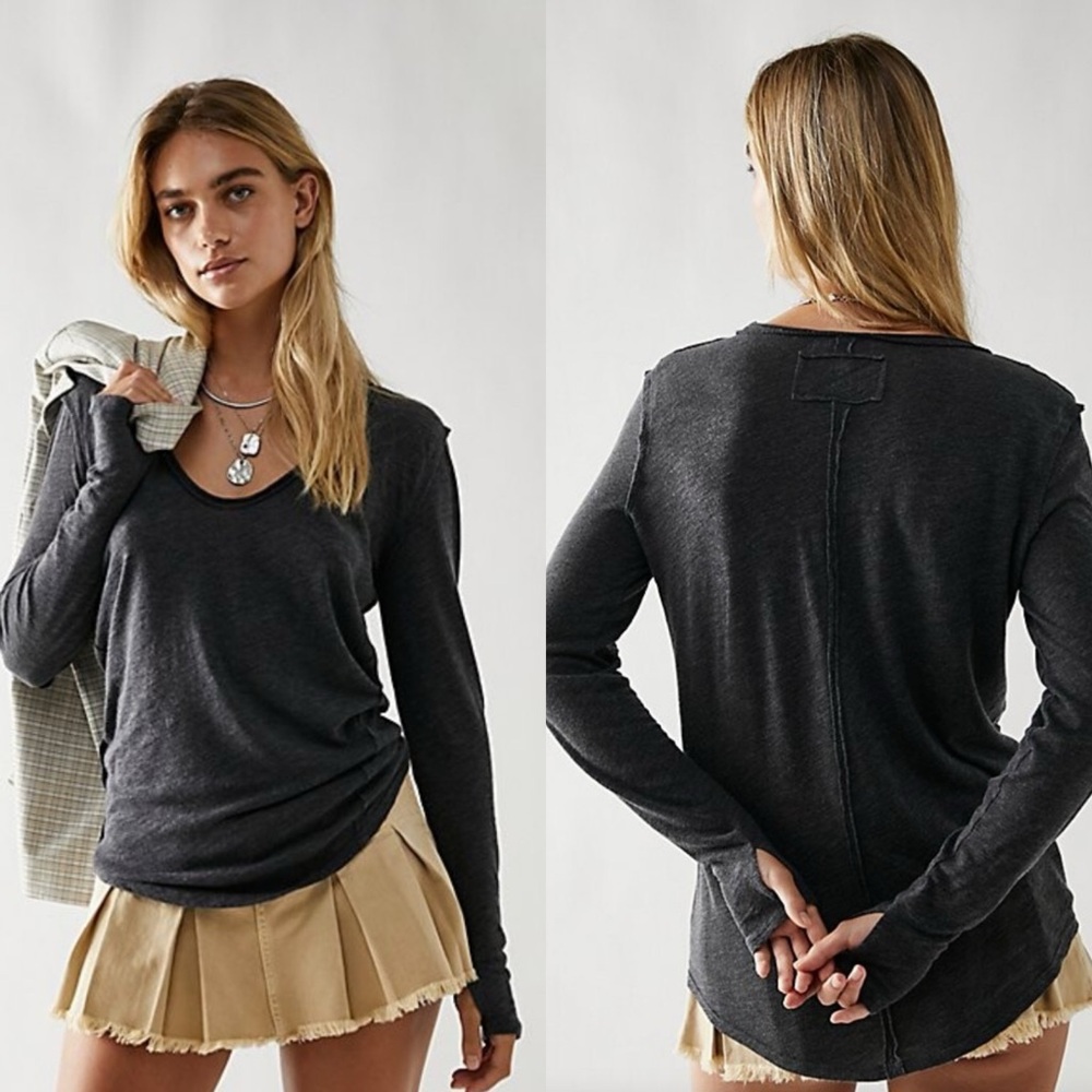 Free People We The Free It's A Secret Tissue Tee, Charcoal Heather, Size XS